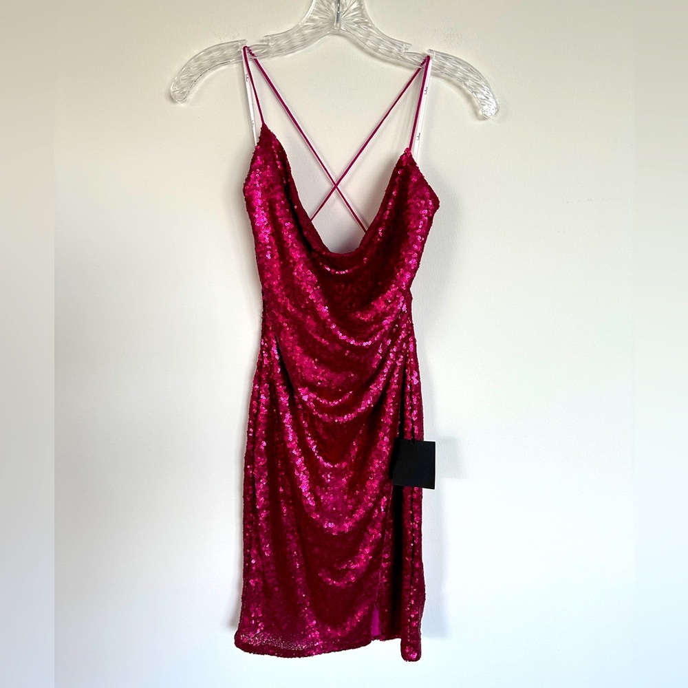 Lulu's Sequined Bodycon Hot Pink Mini Dress | Size Small NWT
